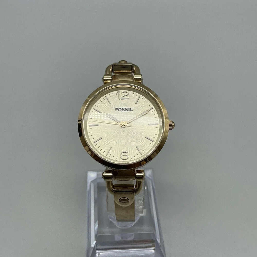 Fossil Georgia ES3084 Womens Watch 32mm Gold Tone Bangle New Battery 6.5